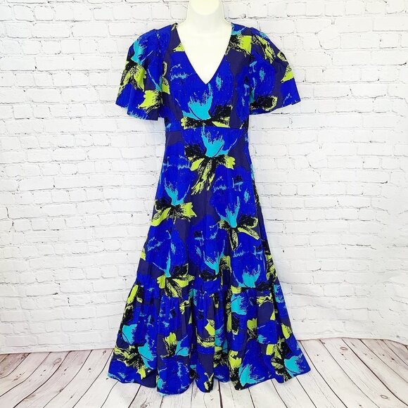 NWT CHRISTOPHER JOHN ROGERS FOR TARGET BLUE FLORAL RUFFLE MAXI DRESS - 0 - Picture 4 of 9